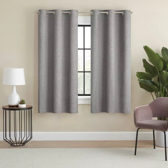 Eclipse Adagio Blackout 2 Heather Gray Curtain Grommet Panel Set 37" x 63" - Picture 1 of 7